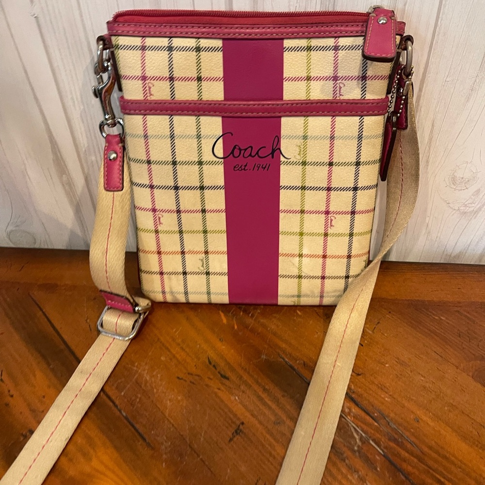 Coach cross-body purse plaid signature